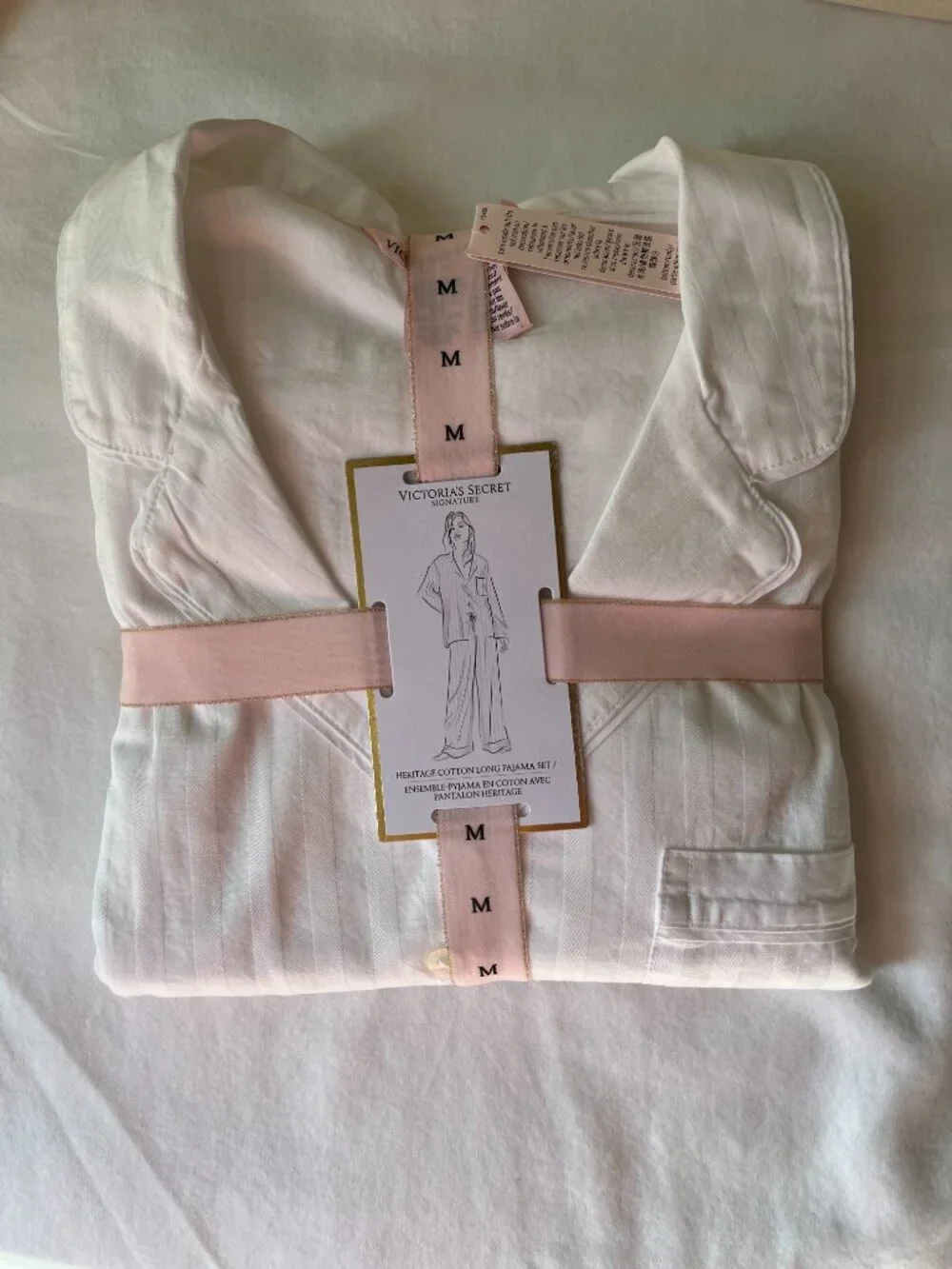 Victoria's Secret Cotton Heritage Cotton Long Pajama Set in White Stripe Med